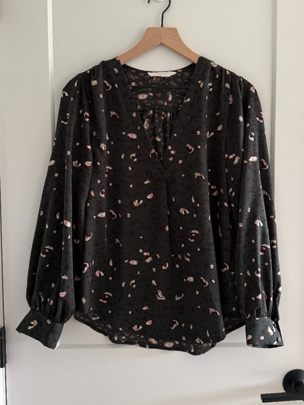 Lush Dark Green Print V-Neck Top
